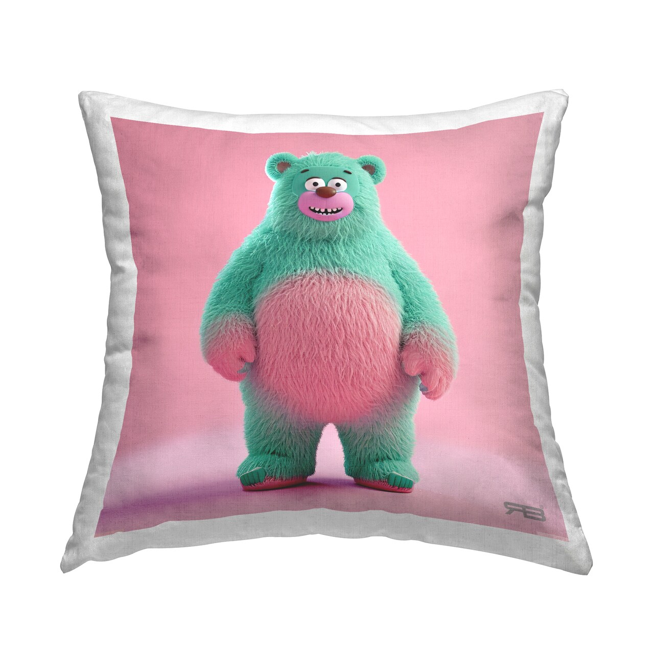 Smiling Green Bear Decorative Printed Throw Pillow Design by RB, 18 x 7 x 18